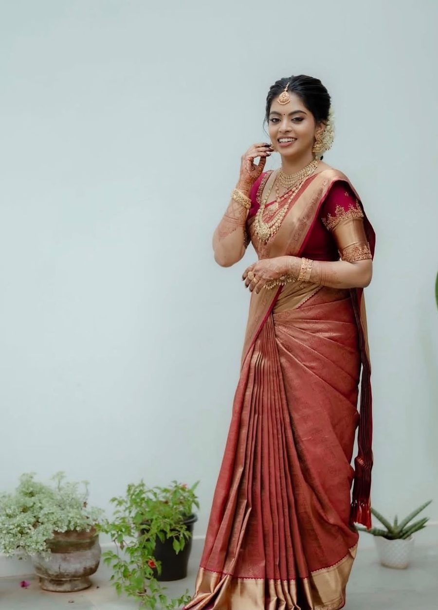 Silk saree draping with neat pleats