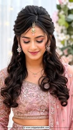 Open curls hair styling with maang tikka